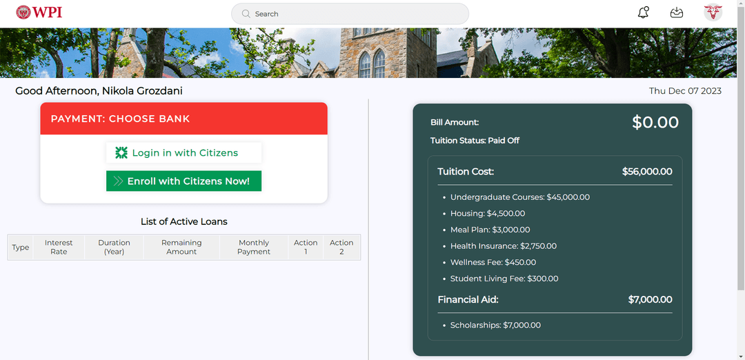 Mock Student Tuition Portal